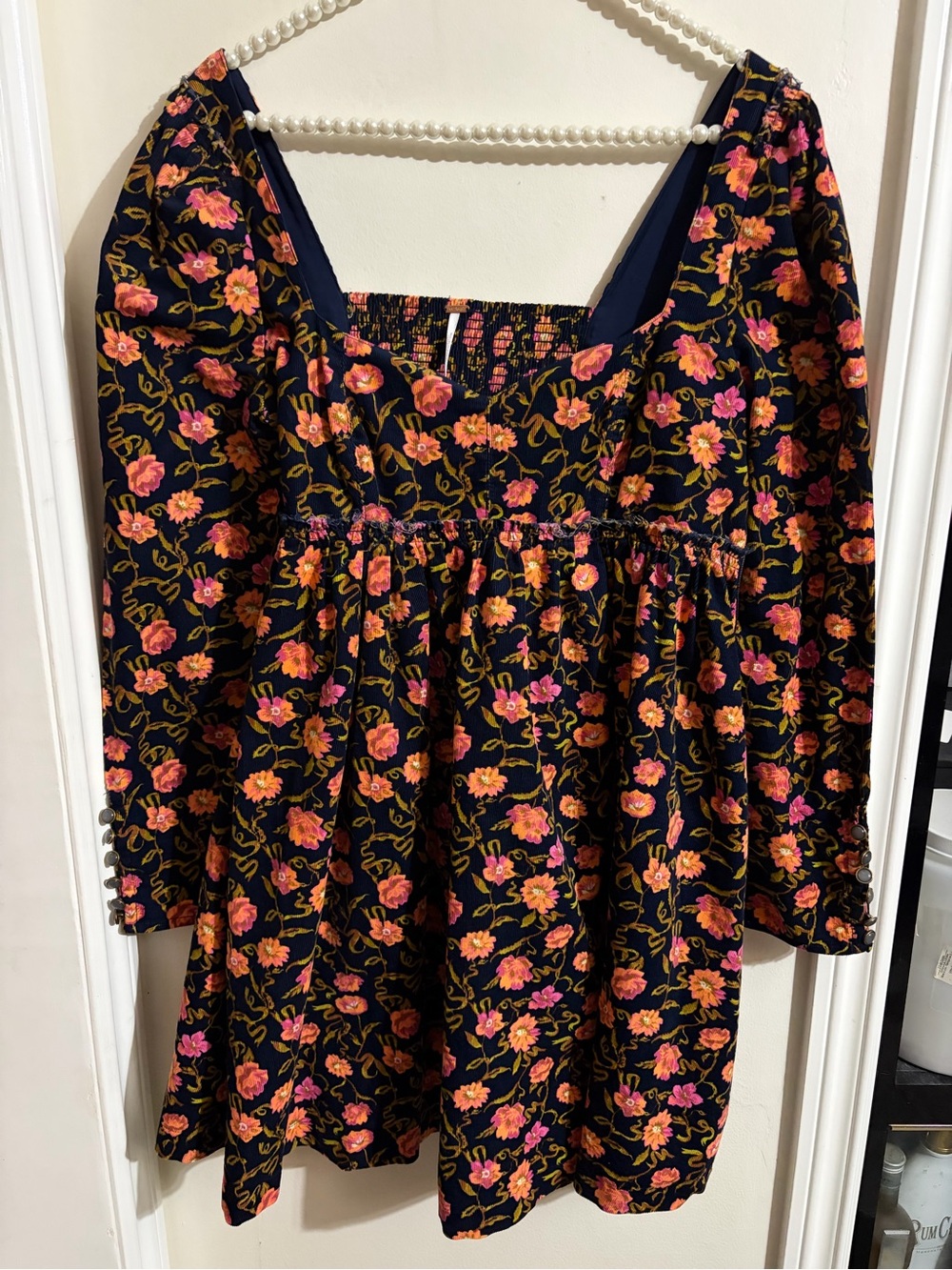 Free People Navy Floral Smocked Kids Bottoms with Pink and Yellow Accents